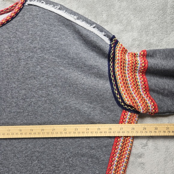 Natural Life Knit Trim Sweatshirt S/M Oversized Gray Raw Edge Boho Pullover - Picture 4 of 9